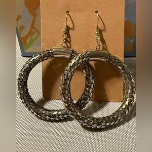 Vintage Hoop Dangle Earrings Silver Snake Scale Metallic Mob Wife  Maximalist
